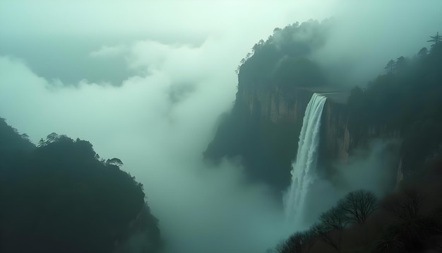 a waterfall with a waterfall in the middle of it