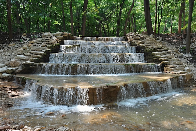 a waterfall with a waterfall in the middle of it