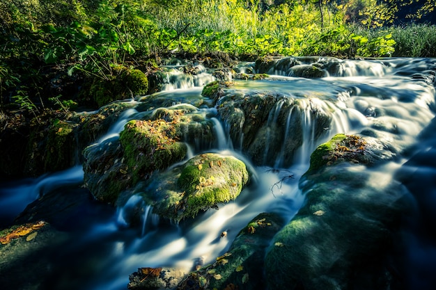 Waterfalls in the sunshine in Plitvice National Park