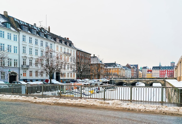 Waterfront and bridges in Copenhagen in winter. Copenhagen is the capital and most populated city in Denmark. It connects the North sea with the Baltic sea.