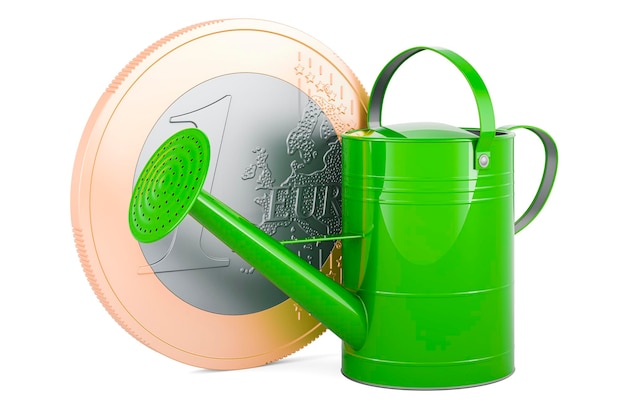 Watering can with euro coin 3D rendering