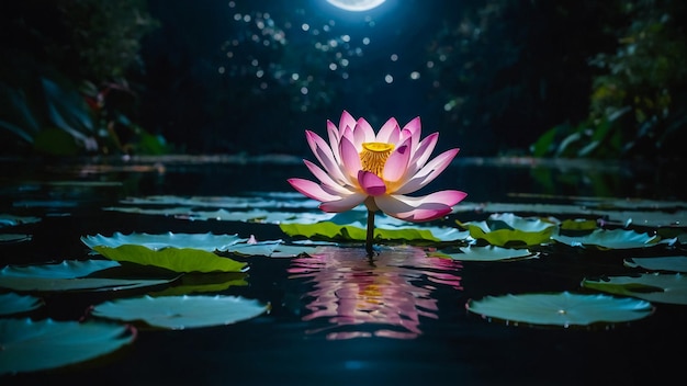 A waterlily and sunlight reflections on the water surface