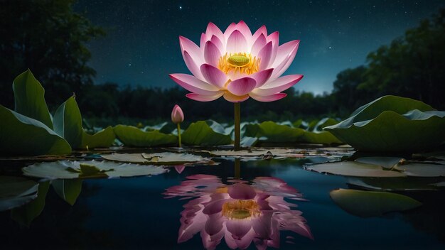 A waterlily and sunlight reflections on the water surface