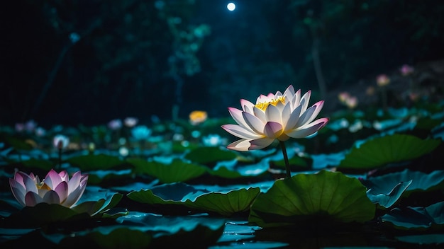 A waterlily and sunlight reflections on the water surface