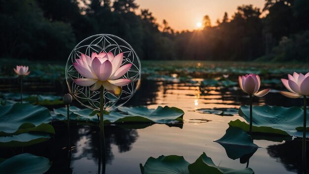 A waterlily and sunlight reflections on the water surface