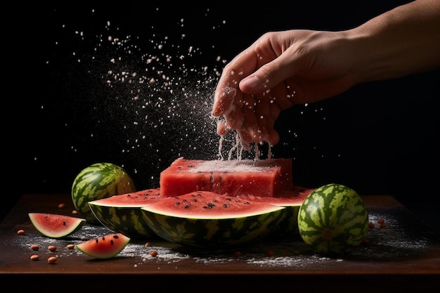 watermelon being poured into a watermelon.