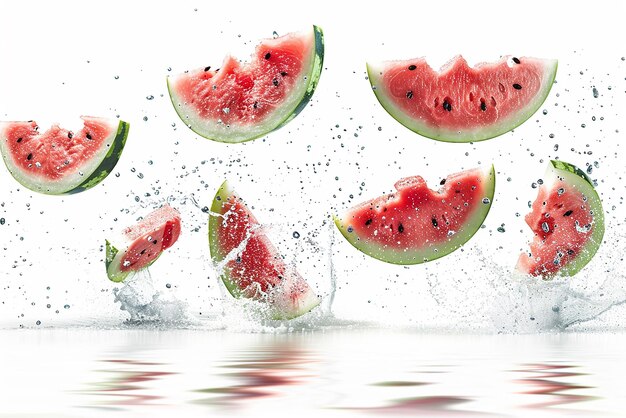 Watermelon Being Splashed with Water and Droplets