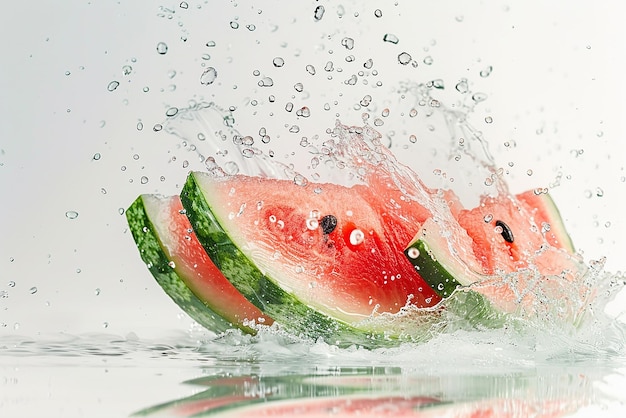 Photo watermelon being splashed with water and droplets