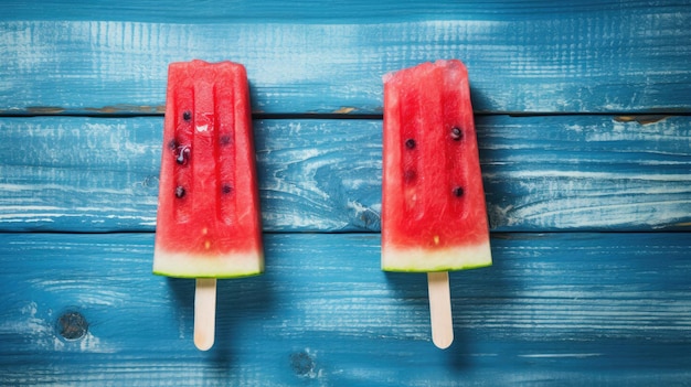 Watermelon on a blue wooden table