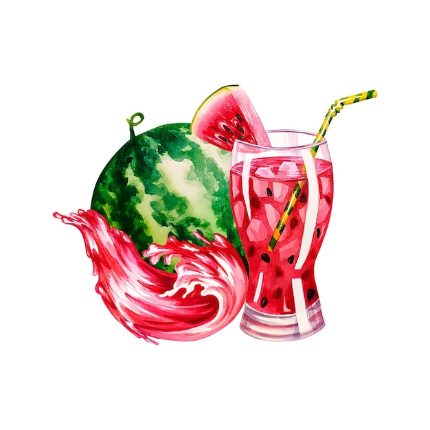 Watermelon composition. Watercolor illustration.