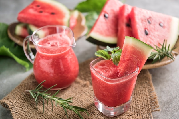 Watermelon drink in glasses with slices of watermelon