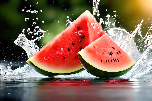 Watermelon Fruit in water splash realistic