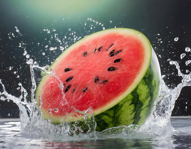 Watermelon fruit with water splash