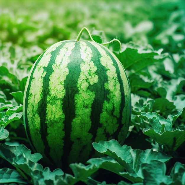 watermelon on the green watermelon plantations in the summer