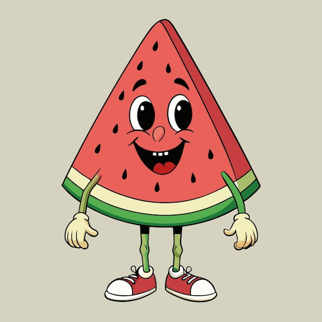 Photo watermelon groovy style cute cartoon character with face arms and legs vector illustration