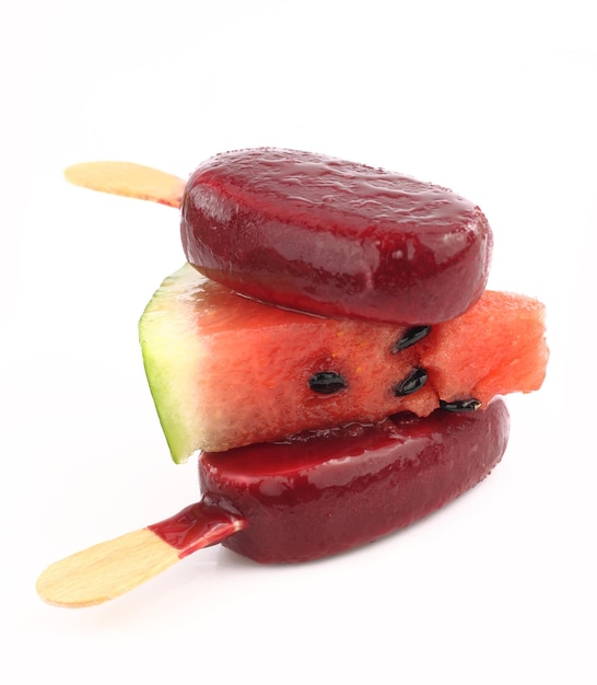 Watermelon ice cream on white background