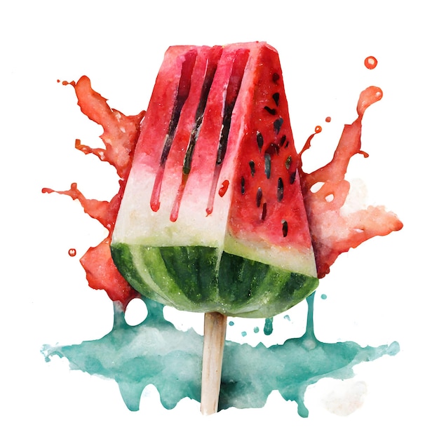 Watermelon ice cream with a splash of watercolor