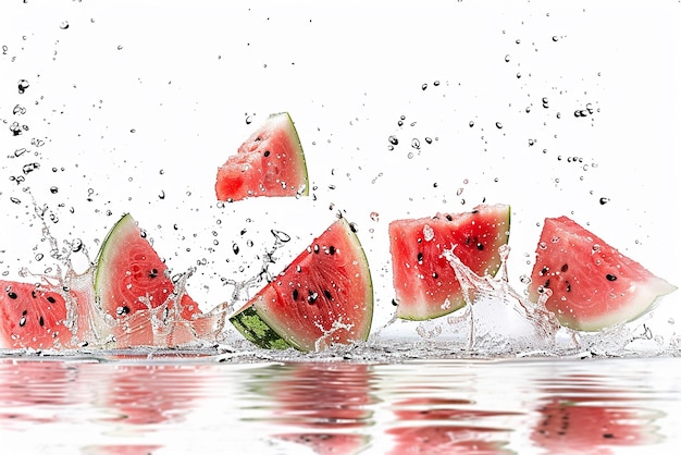 watermelon is being splashed by water with a splash of water splashing