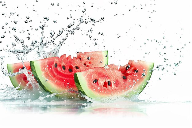 watermelon is being splashed with water and water drops