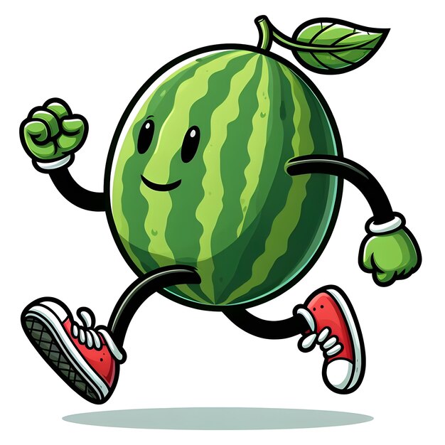 Watermelon is running in a cartoon