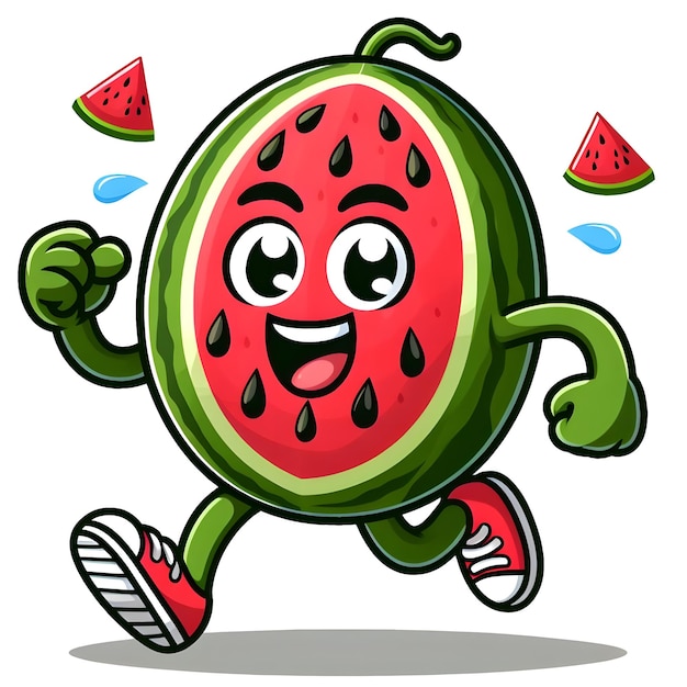 Watermelon is running in a cartoon