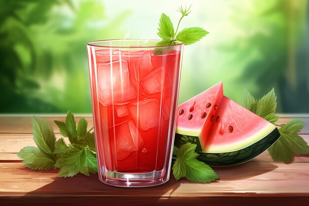 Watermelon juice drink in glass realistic