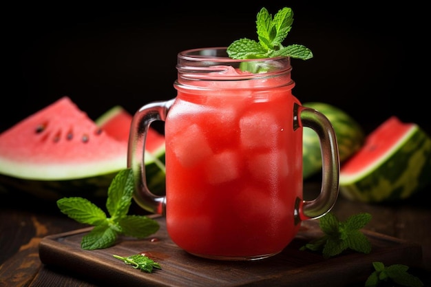 Watermelon Juice in Mason Jar with Fresh Mint Watermelon Juic image photography