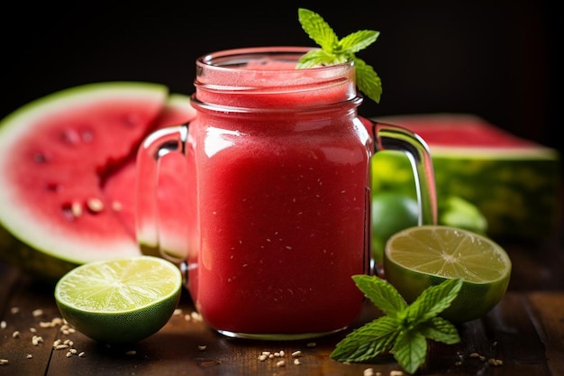 Watermelon Juice in Mason Jar with Lime Slice Watermelon Juic image photography