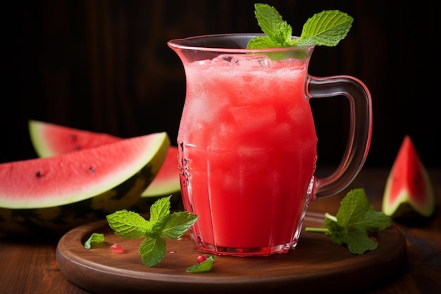 Watermelon Juice in Pitcher with Mint Garnish Watermelon Juic picture photography