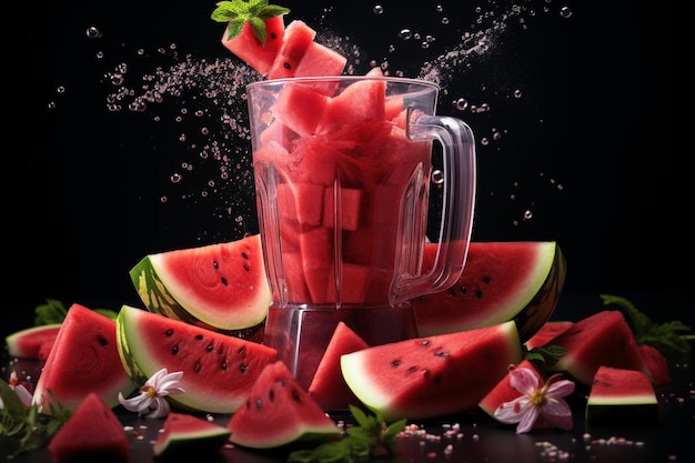 Watermelon Juice Pouring from Blender with Mint Watermelon Juic picture photography