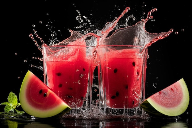 Watermelon Juice Pouring into Glasses with Splash Watermelon Juic picture photography