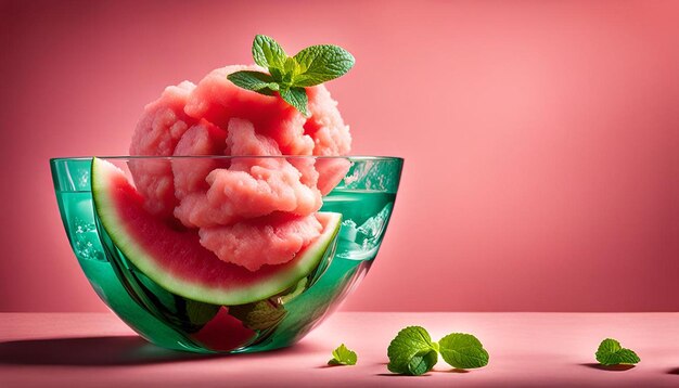 Photo watermelon mint sorbet in a serving bowl