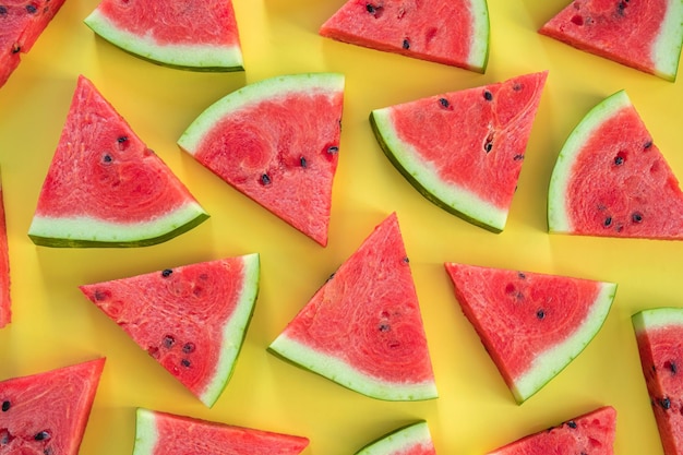 Watermelon pattern sliced watermelon on yellow background