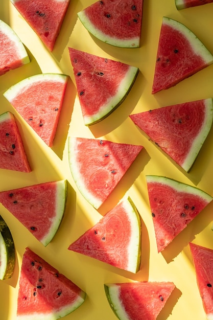 Watermelon pattern sliced watermelon on yellow background