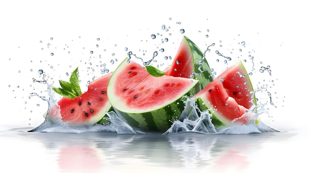 Watermelon in a refreshing splash isolated on white background illustration