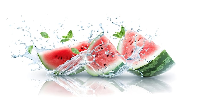 Watermelon in a refreshing splash isolated on white background illustration