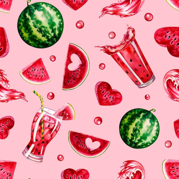 Watermelon seamless pattern. Watercolor illustration.