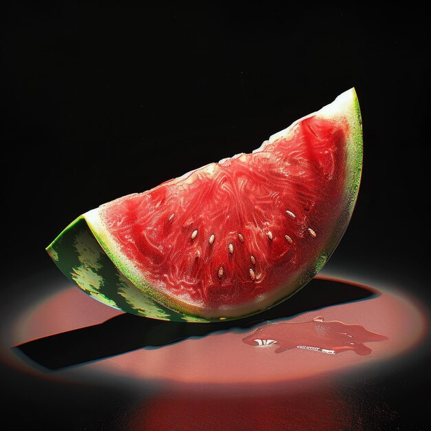 Watermelon Slice With Red Juice on Black Background