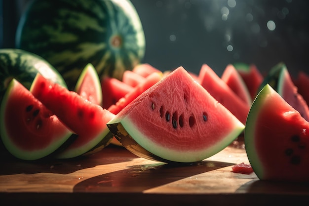 Watermelon slices food on table Generate Ai