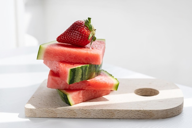 Watermelon slices and strawberry summer berries