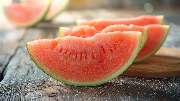 Watermelon Slices on Wooden Table