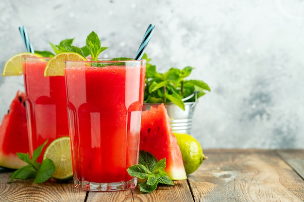 Watermelon slushie with lime and mint.