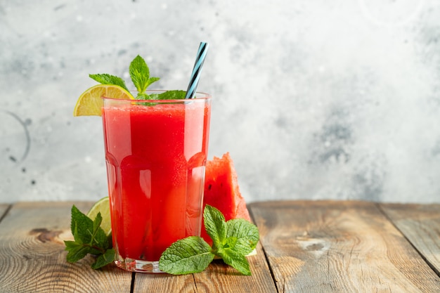 Watermelon slushie with lime and mint.