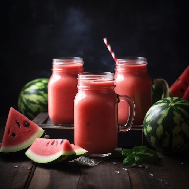 Watermelon smoothie with a straw on top