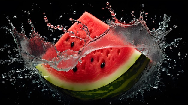 Watermelon splashing into a watermelon slice