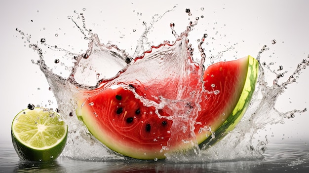 Watermelon splashing into a watermelon slice