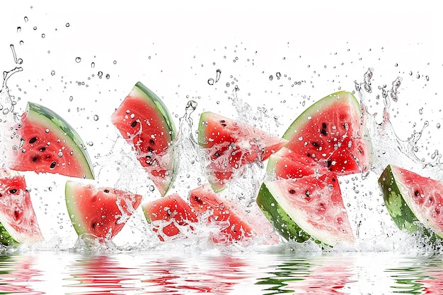 watermelon splashing in the water with a splash of water splashing