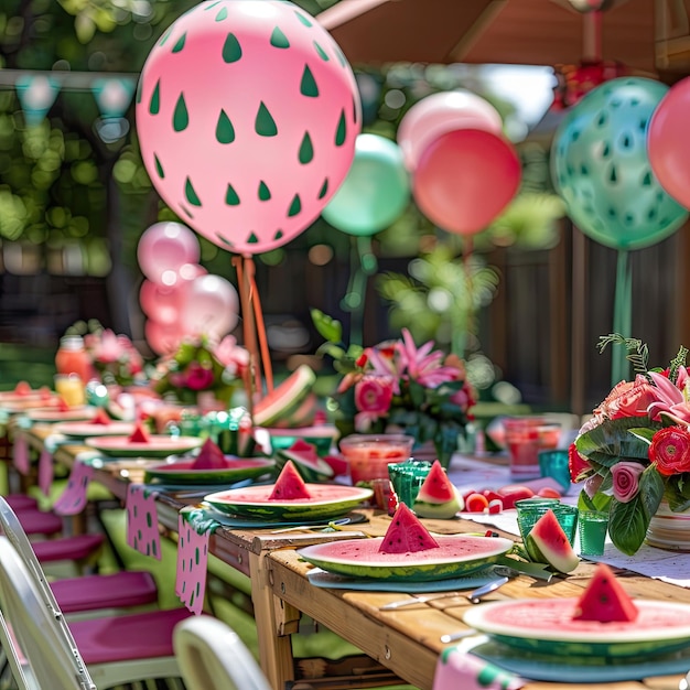 Photo watermelon themed party decor ai generative