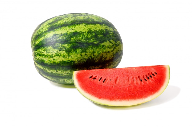 Watermelon and watermelon slice one piece isolated