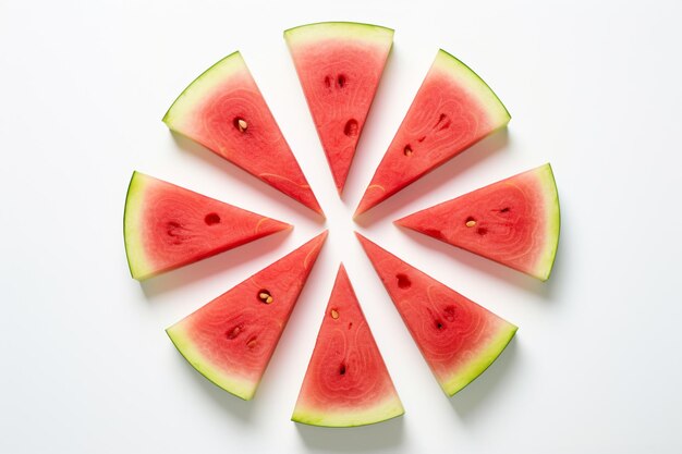 Watermelon wedges arranged in a circle on white sur natural snack fruit Watermelon image